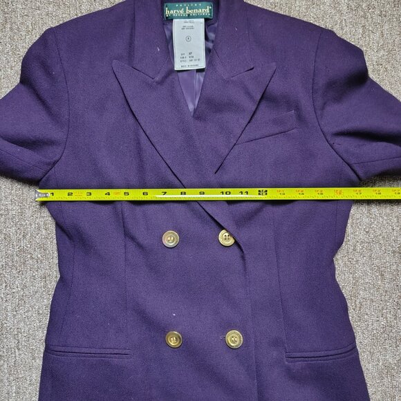 VINTAGE HARVE BENARD Trench Coat Women Petite 4P Wool Classic Tailored Flawed - Picture 9 of 12